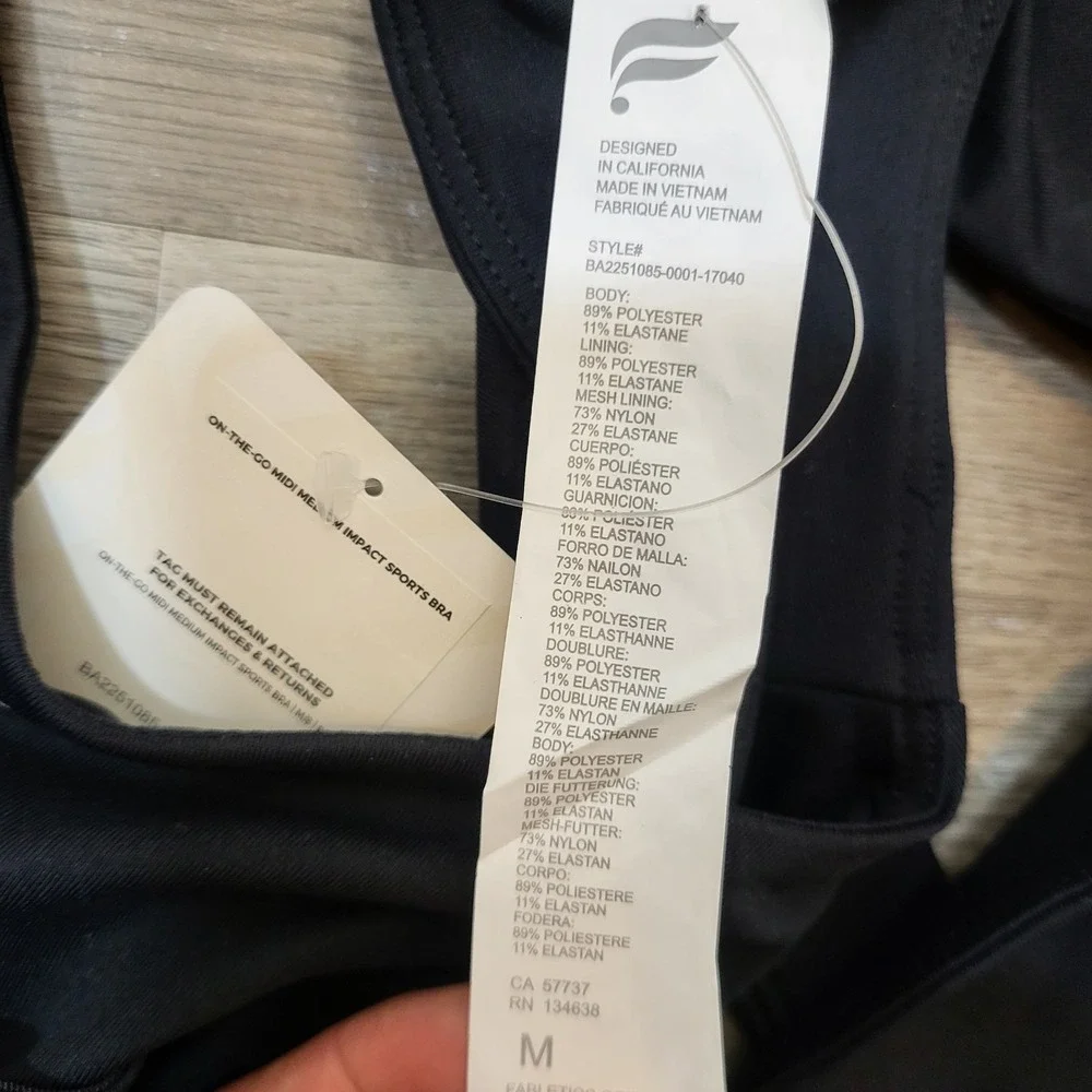 Fabletics On‎ The Go Midi Medium Impact Sports Bra Black Size Medium-8 MSRP $64